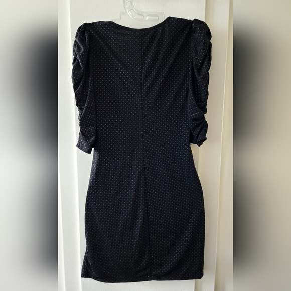 Speechless Black Ruched Sleeved Wrap Mini Dress Pokadot NWOT - Picture 3 of 4